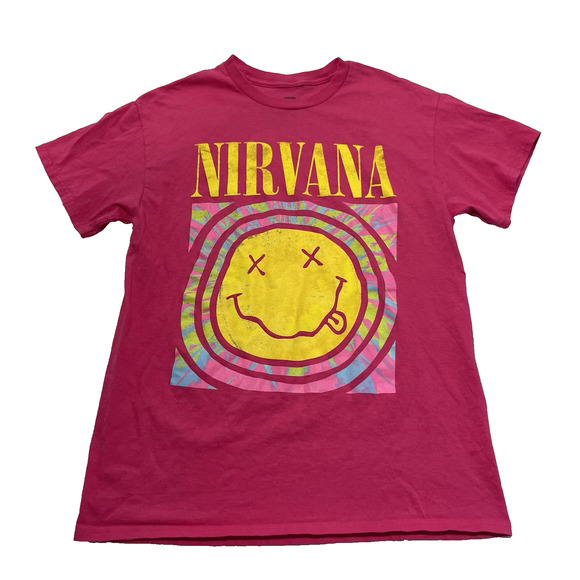 Nirvana T-shirt M Pink Smiley Face - Picture 1 of 5